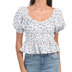 Rahi Zoomie Zinia Puff Shoulder Square Neck Top Floral, women's size L, NWT